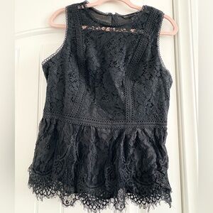 White House Black Market Black Lace Peplum Blouse
